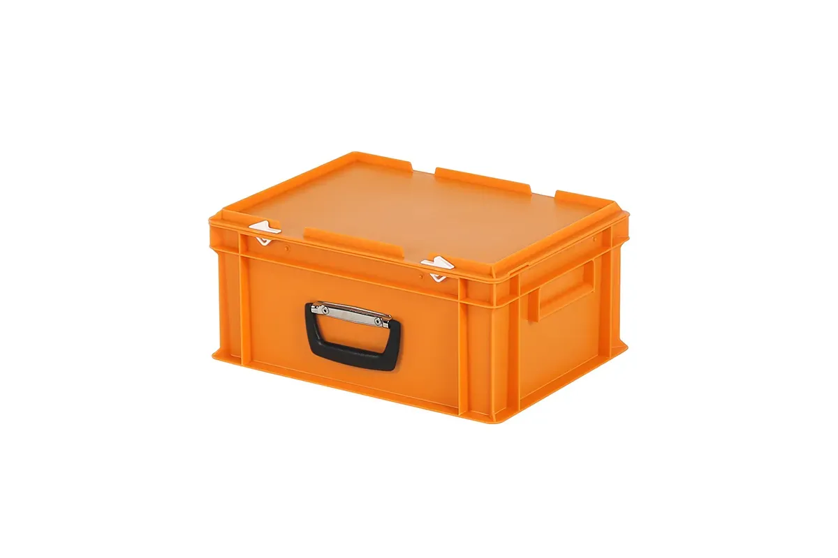 Plastic case - 400 x 300 x H 190 mm - Orange - Stacking bin with lid and case handle