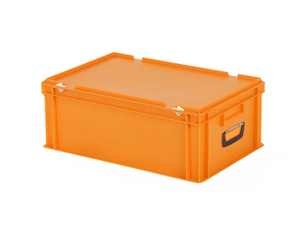 Plastic case - 600 x 400 x H 235 mm - Orange - Stacking bin with lid and case handles