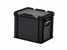 Valise - 400 x 300 x H 335 mm - Noir - bac gerbable avec couvercle et poignée (fond renforcé) - 1