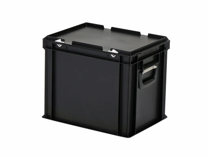 Plastic case - 400 x 300 x H 335 mm - Black - Stacking bin with lid and case handles