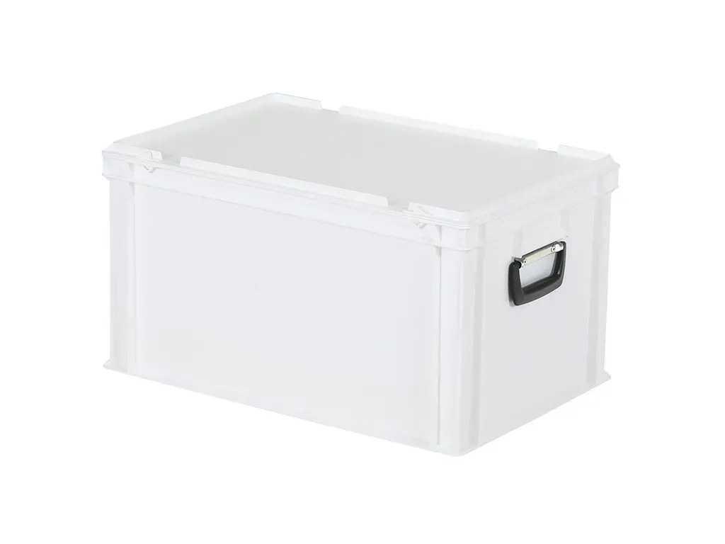 Valise - 600 x 400 x H 335 mm - Blanc - bac gerbable avec couvercle et poignée (fond renforcé)