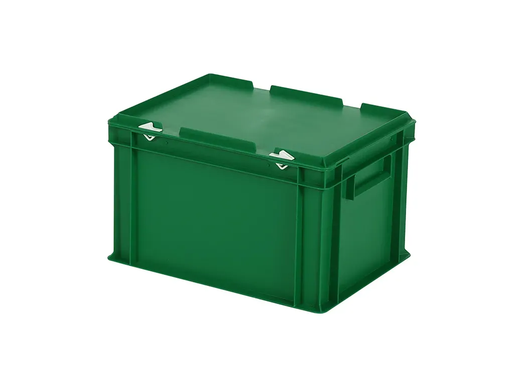 Stapelbak met deksel - 400 x 300 x H 250 mm (gladde bodem) - groen