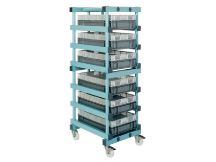 Plastic bin trolley - 6 slots (Euronorm)