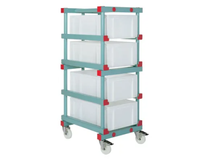 Plastic bin trolley - 4 slots (Euronorm)