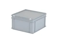 Stacking bin with lid - 400 x 400 x H 235 mm - grey (reinforced base)