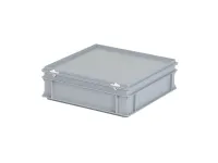 Stacking bin with lid - 400 x 400 x H 135 mm - grey (reinforced base)