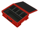 Koffer mit Einsatzbehältern - 400x300xH133mm - rot | 1 x Einsatzbehälter 1/2 und 4 x Einsatzbehälter 1/8. - 1