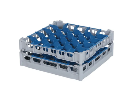 Glass basket 500x500mm - maximum glass height 165 mm - with blue 5x5 compartment division - maximum glass diameter 90mm