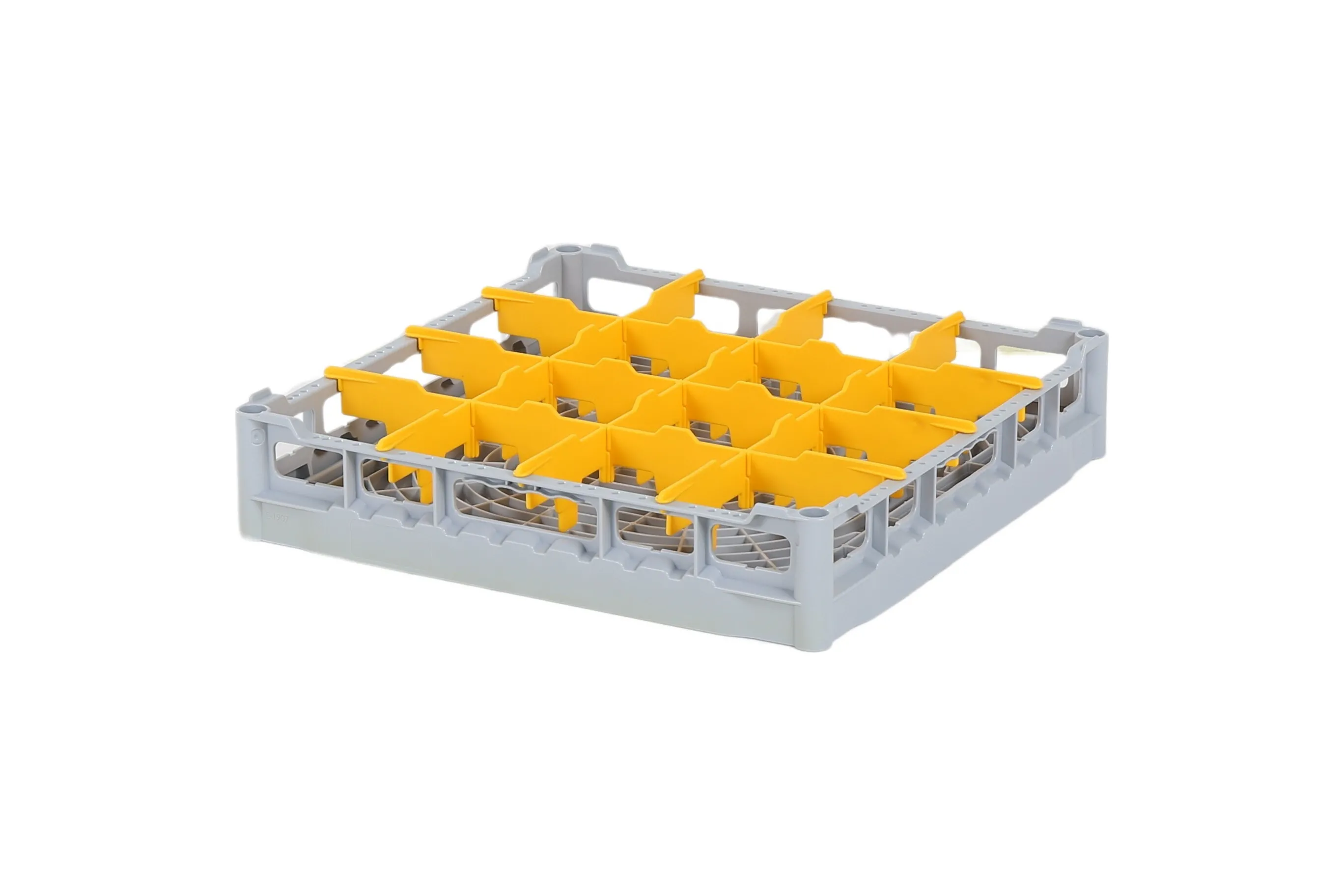 Glass basket 500x500mm - maximum glass height 73 mm - with yellow 4 x 4 compartmentalization - maximum glass Ø 113mm