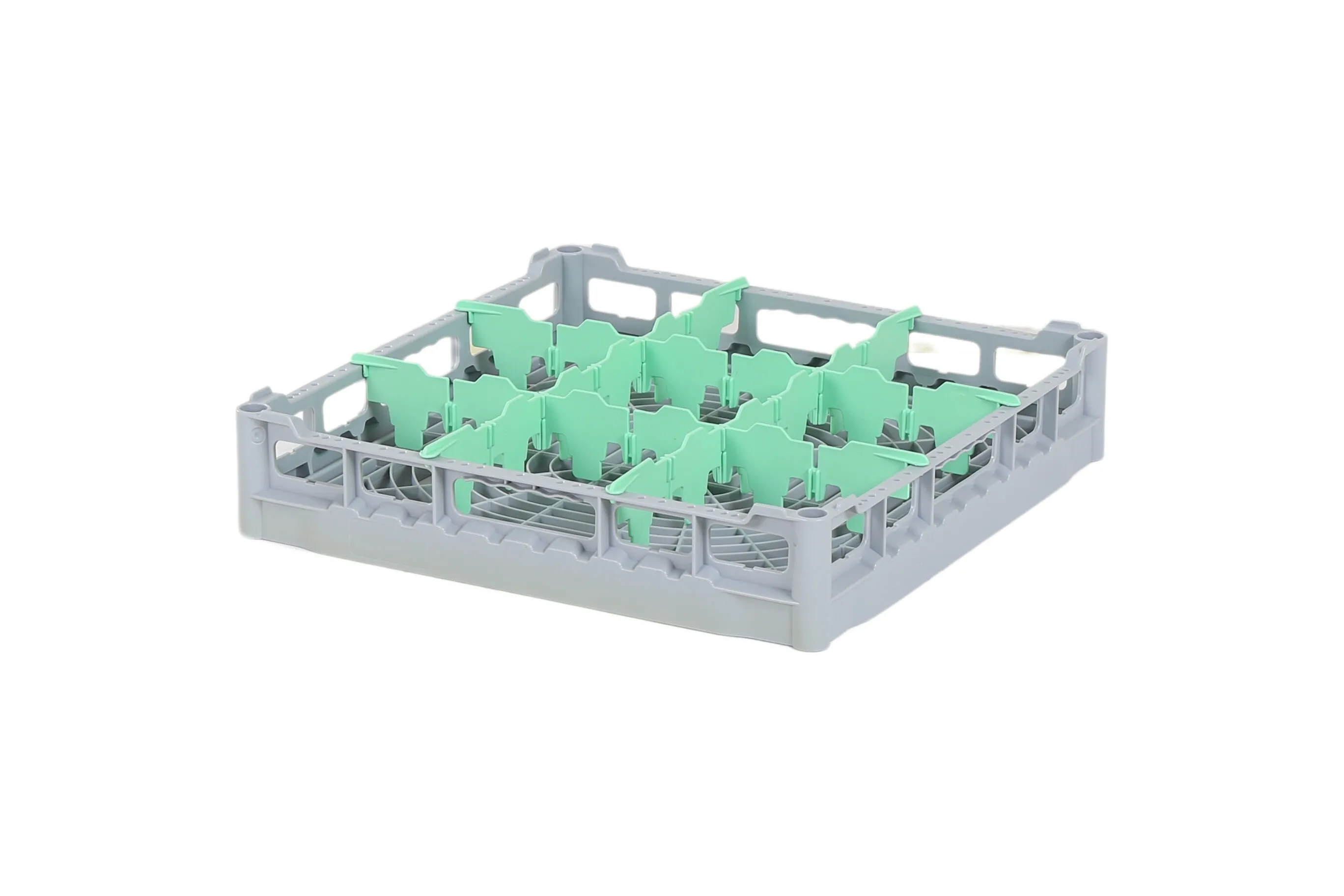 Glass basket 500x500mm - maximum glass height 73 mm - with green 3 x 3 compartmentalization - maximum Ø glass 149mm