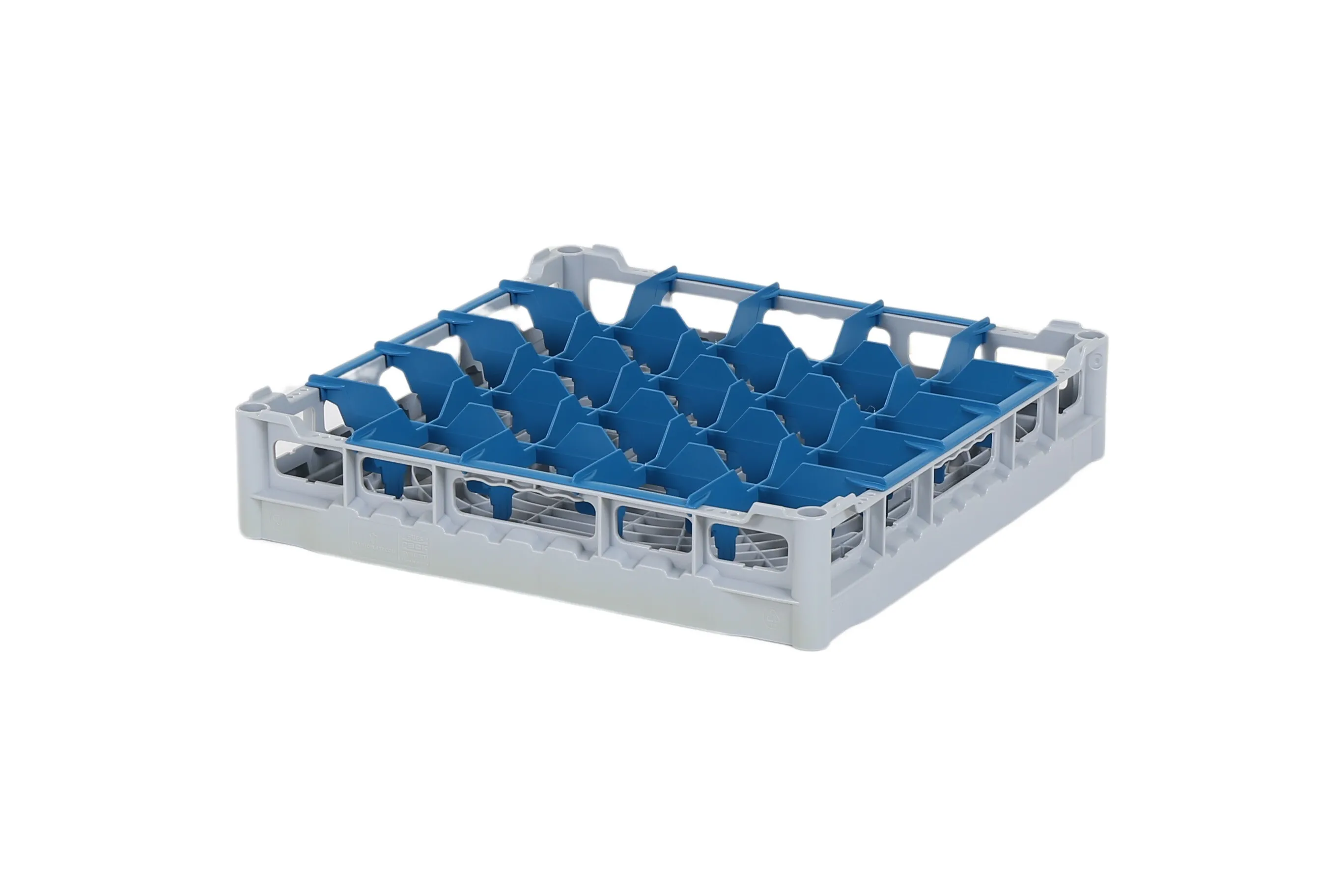 Glass basket 500x500mm - maximum glass height 73 mm - with blue 5x5 compartmentalization - maximum glass Ø 90mm.