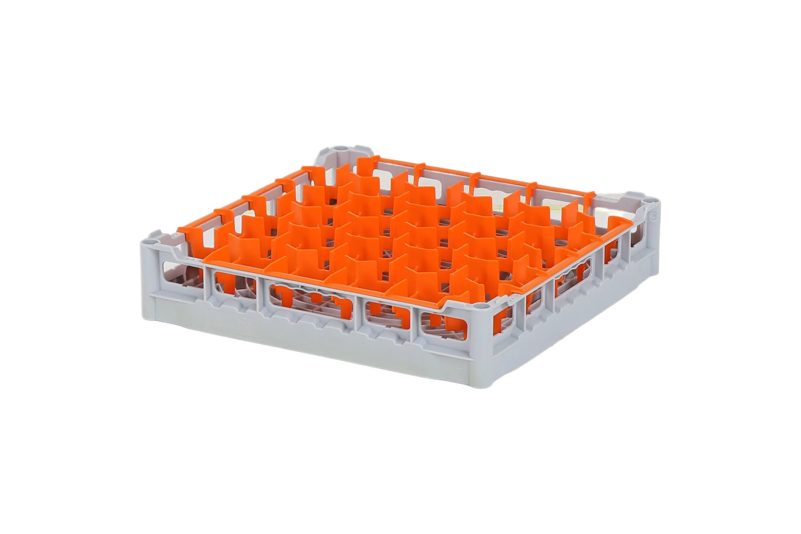 Casier à verres de 500x500mm - hauteur maximale du verre 73 mm - avec une compartimentation orange en 30 compartiments - Ø de verre maximal 81mm