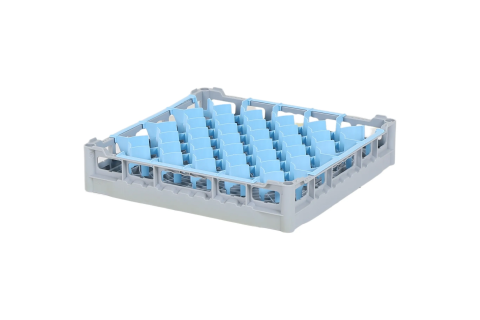 Glass basket 500x500mm - maximum glass height 73 mm - with blue 44-compartment partition - maximum glass diameter 67mm