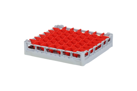 Glass basket 500x500mm - maximum glass height 73 mm - with red 7x7 compartment division - maximum glass diameter 63mm