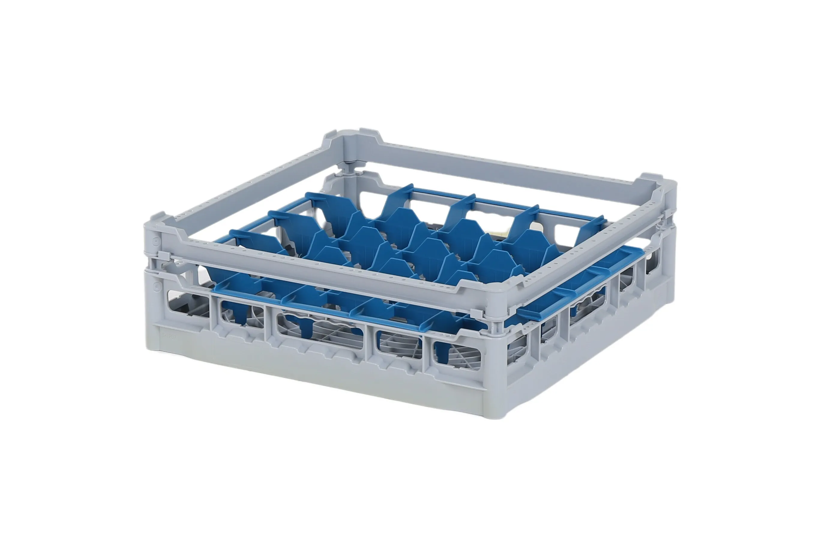 Glass basket 500x500mm - maximum glass height 120 mm - with blue 5x5 compartment division - maximum glass diameter 90mm