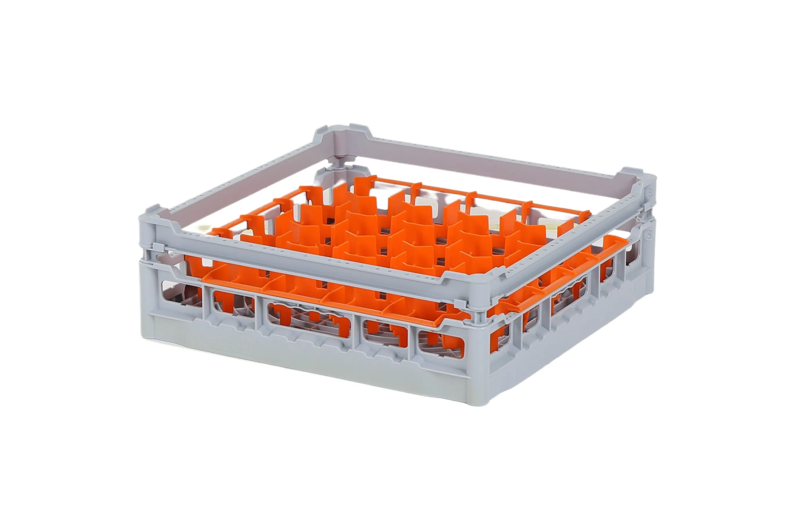 Glass basket 500x500mm - maximum glass height 120 mm - with orange 30-compartment division - maximum glass diameter 81mm