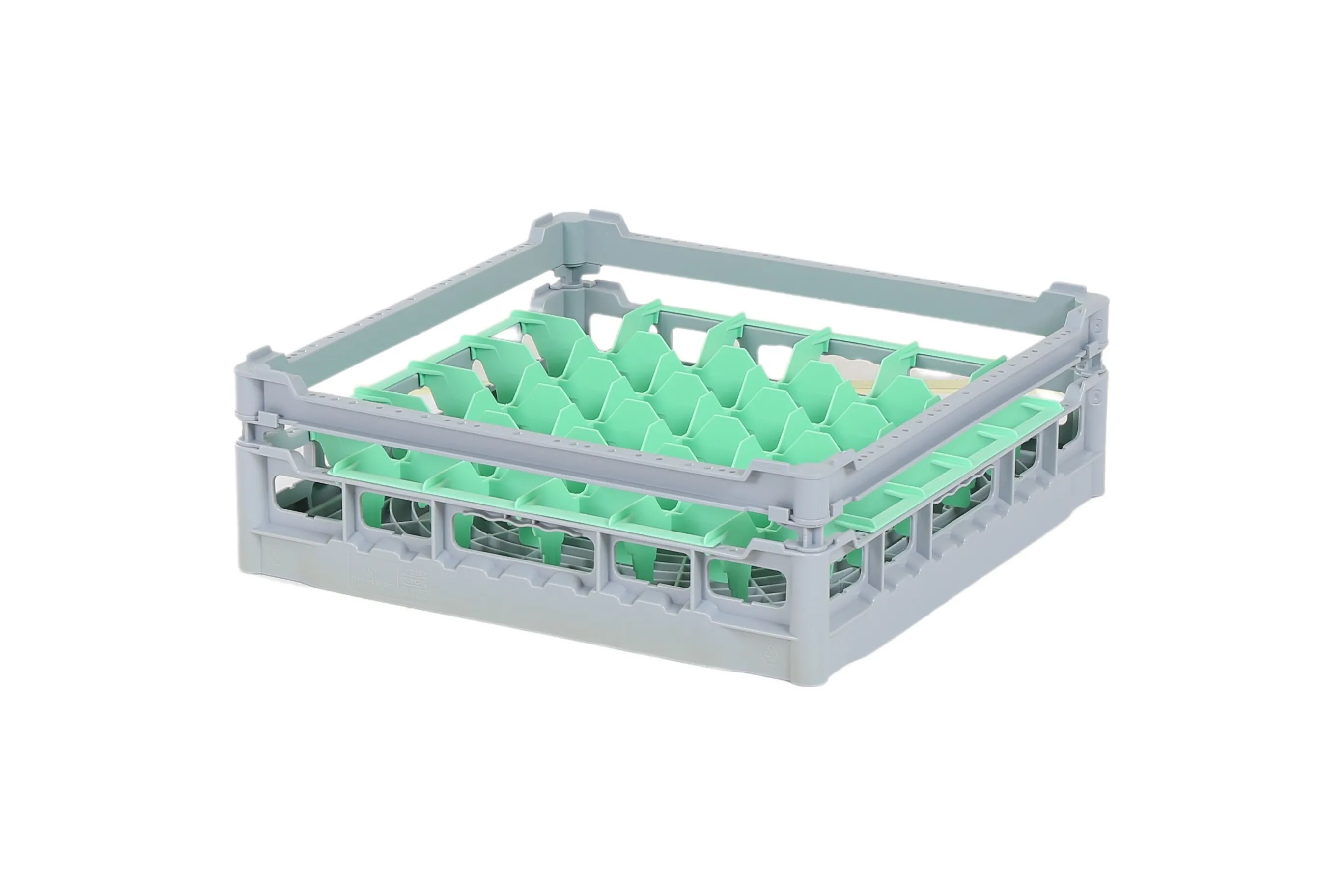 Glass basket 500x500mm - maximum glass height 120 mm - with green 6x6 compartment division - maximum glass diameter 74mm