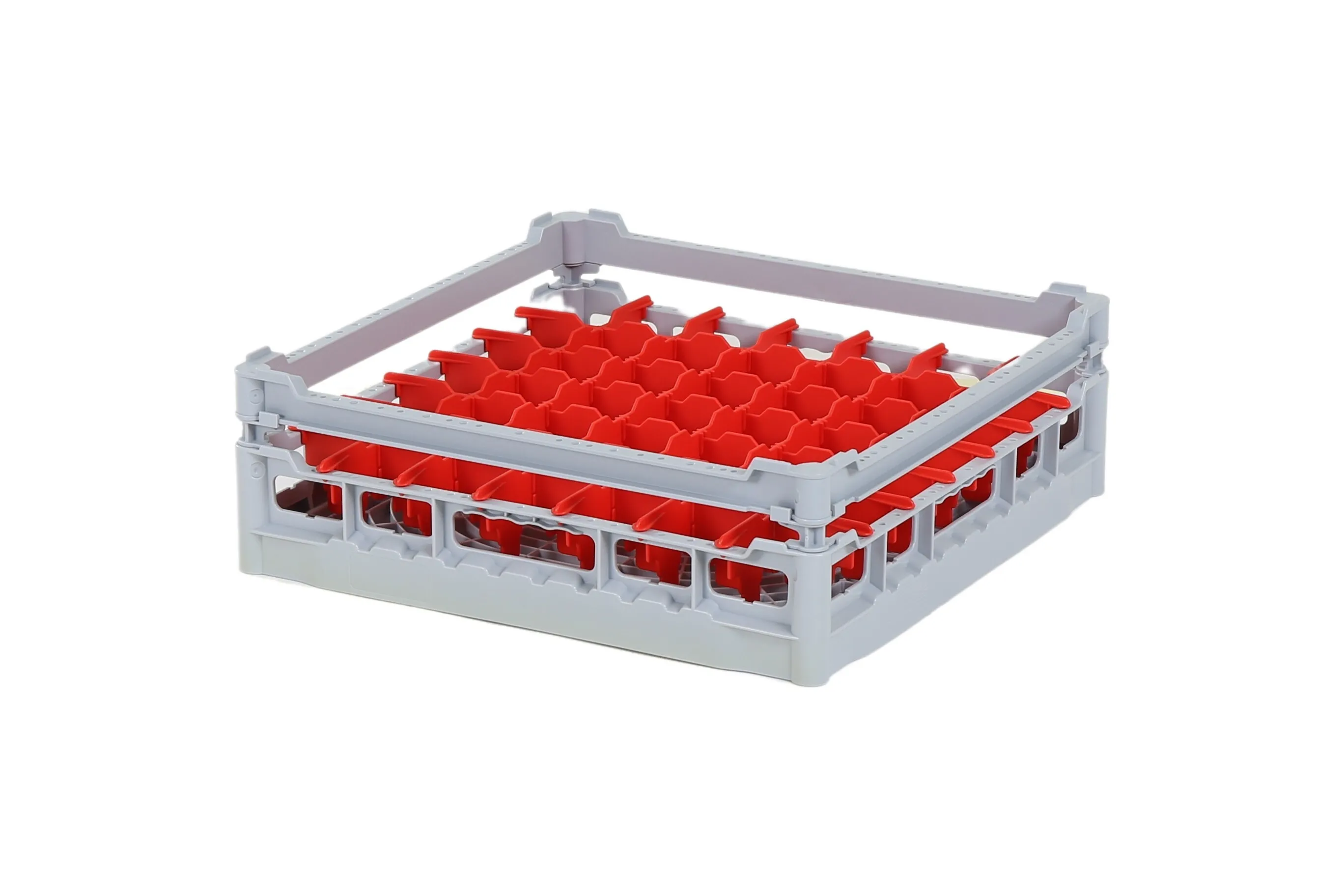 Glass basket 500x500mm - maximum glass height 120 mm - with red 7x7 compartment division - maximum glass diameter 63mm