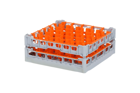 Glass basket 500x500mm - maximum glass height 150 mm - with orange 30-compartment division - maximum glass diameter 81mm