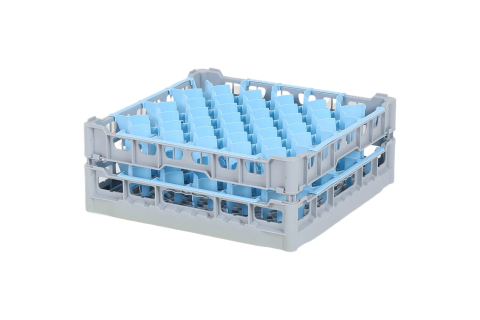 Glass basket 500x500mm - maximum glass height 150 mm - with blue 44-compartment division - maximum glass diameter 67mm