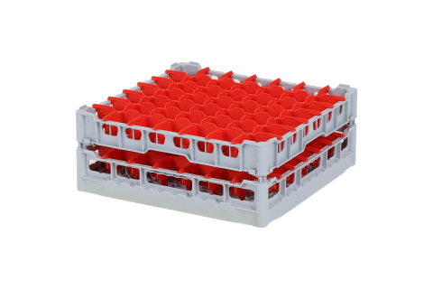 Glass basket 500x500mm - maximum glass height 150 mm - with red 7x7 compartment division - maximum glass diameter 63mm