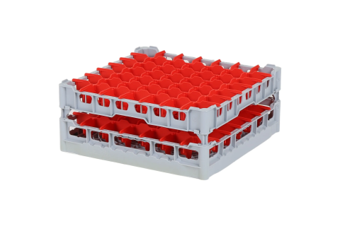 Glass basket 500x500mm - maximum glass height 165 mm - with red 7x7 compartment division - maximum glass diameter 63mm