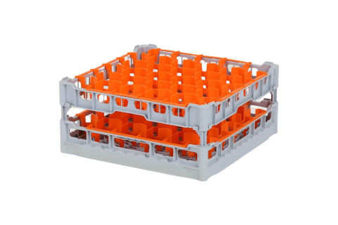 Glass basket 500x500mm - maximum glass height 210 mm - with orange 30-compartment division - maximum glass diameter 81mm