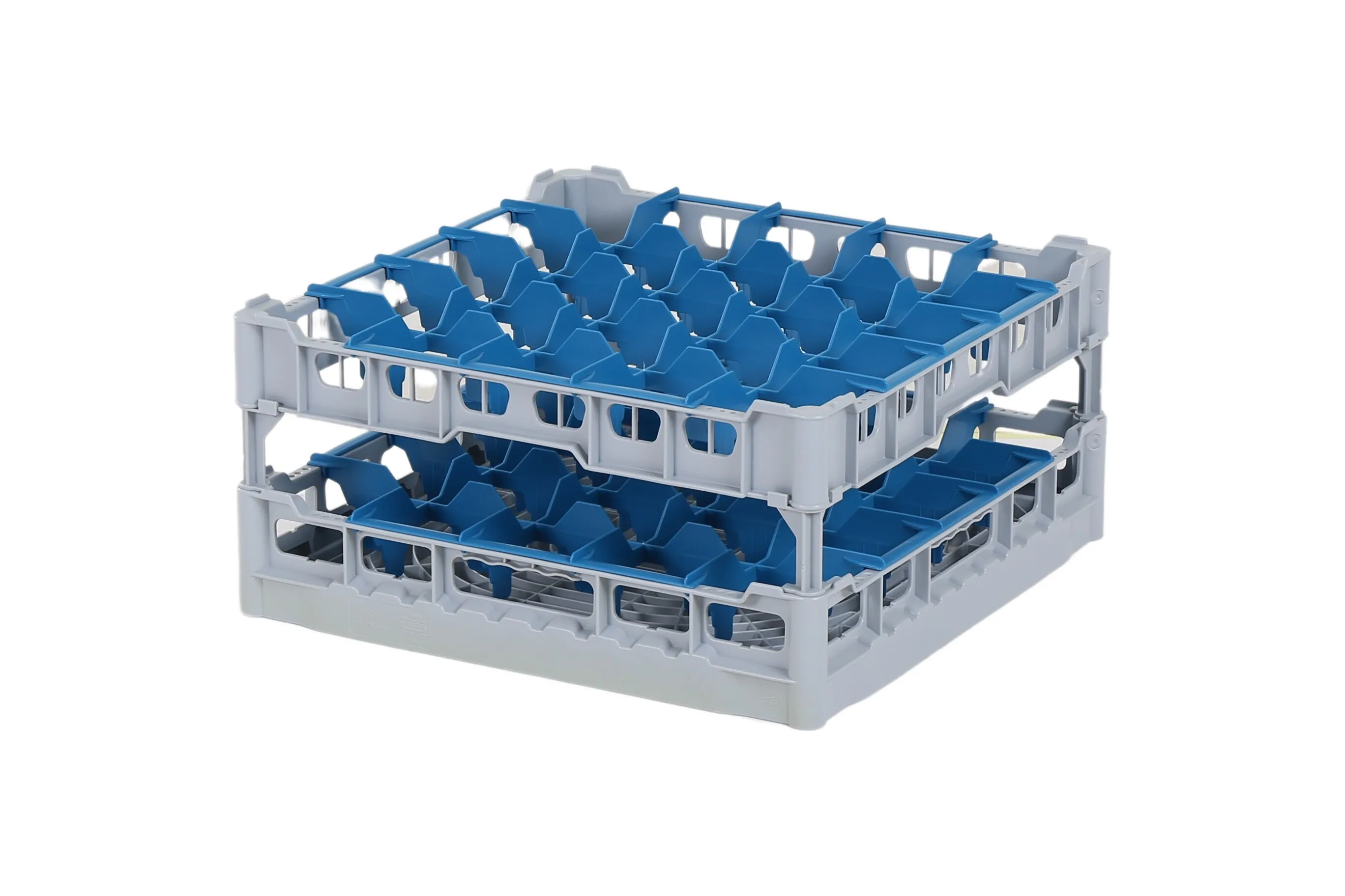 Glass basket 500x500mm - maximum glass height 225 mm - with blue 5x5 compartment division - maximum glass diameter 90mm