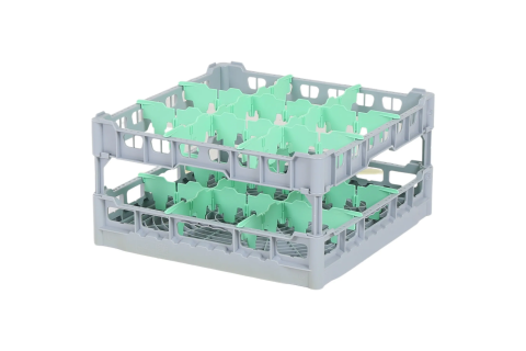 Glazenkorf 500x500mm - glashoogte max. 240 mm - met groene 3x3 vakverdeling - maximale Ø glas 149mm