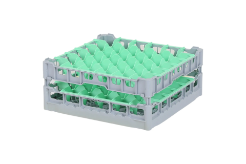 Glass basket 500x500mm - maximum glass height 180 mm - with green 6x6 compartment division - maximum glass diameter 74mm