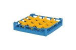 Gläserkorb 500x500mm blau - maximale Glashöhe 73 mm - mit gelber 4x4 Facheinteilung - maximaler Glasdurchmesser 113mm - 1