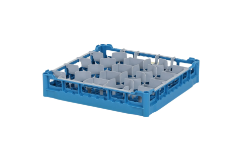 Glass basket 500x500mm blue - maximum glass height 73 mm - with gray 20-compartment division - maximum glass Ø 99mm