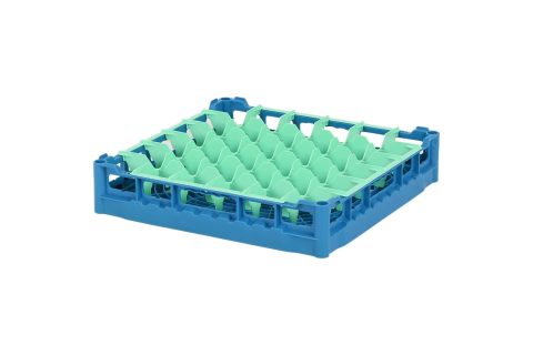 Glass basket 500x500mm blue - maximum glass height 73 mm - with green 6x6 compartmentalization - maximum glass Ø 74mm