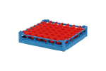 Casier à verres de 500x500mm bleu - hauteur de verre maximale 73 mm - avec séparation rouge en 7x7 compartiments - diamètre de verre maximal 63mm - 1