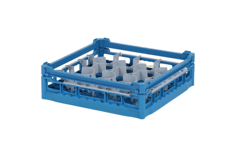 Glass basket 500x500mm blue - maximum glass height 110 mm - with gray 20-compartment division - maximum glass Ø 99mm