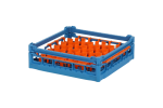 Casier à verres de 500x500mm blue - hauteur maximale du verre 110 mm - avec une compartimentation orange en 30 compartiments - Ø de verre maximal 81mm - 1