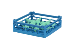 Gläserkorb 500x500mm blau – maximale Glashöhe 120 mm – mit grüner 3 x 3 Facheinteilung – maximales Ø Glas 149mm - 1