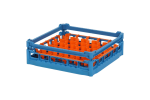 Gläserkorb 500x500mm blau - maximale Glashöhe 120 mm - mit orangener 30-Facheinteilung - maximales Glas-Ø 81mm - 1