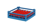 Gläserkorb 500x500mm blau - maximale Glashöhe 120 mm - mit roter 7x7-Facheinteilung - maximaler Glasdurchmesser 63mm - 1
