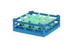 Casier à verres de 500x500mm bleu – hauteur maximale du verre 135 mm – avec une compartimentation verte de 3 x 3 – Ø de verre maximal 149mm - 1