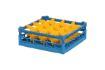 Casier à verres de 500x500mm bleu – hauteur maximale du verre 135 mm – avec une compartimentation jaune 4 x 4 – Ø de verre maximal 113mm   - 1