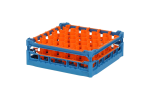 Gläserkorb 500x500mm blau - maximale Glashöhe 135 mm - mit orangener 30-Facheinteilung - maximales Glas-Ø 81mm - 1
