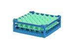 Gläserkorb 500x500mm blau - maximale Glashöhe 135 mm - mit grüner 6x6 Facheinteilung - maximales Glas-Ø 74mm - 1