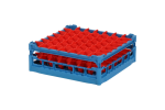 Gläserkorb 500x500mm blau - maximale Glashöhe 135 mm - mit roter 7x7-Facheinteilung - maximaler Glasdurchmesser 63mm - 1