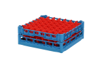 Gläserkorb 500x500mm blau - maximale Glashöhe 140 mm - mit roter 7x7-Facheinteilung - maximaler Glasdurchmesser 63mm - 1
