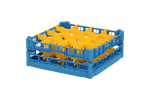Gläserkorb 500x500mm blau - maximale Glashöhe 150 mm - mit gelber 4x4 Facheinteilung - maximaler Glasdurchmesser 113mm - 1
