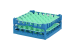 Gläserkorb 500x500mm blau - maximale Glashöhe 165 mm - mit grüner 6x6 Facheinteilung - maximales Glas-Ø 74mm - 1