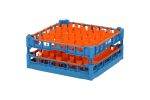 Gläserkorb 500x500mm blau - maximale Glashöhe 180 mm - mit orangener 30-Facheinteilung - maximales Glas-Ø 81mm - 1