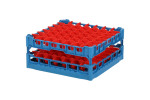 Gläserkorb 500x500mm blau - maximale Glashöhe 180 mm - mit roter 7x7-Facheinteilung - maximaler Glasdurchmesser 63mm - 1