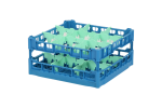 Gläserkorb 500x500mm blau – maximale Glashöhe 195 mm – mit grüner 3 x 3 Facheinteilung – maximales Ø Glas 149mm - 1